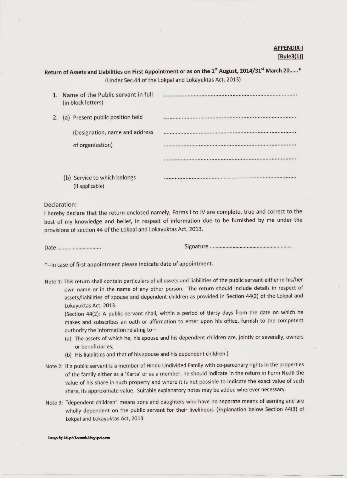 Revised Format: Submission Of Declaration Of Assets And Liabilities By ...