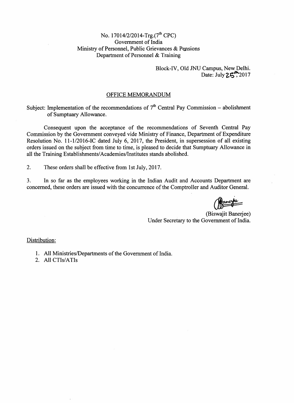 Th Cpc Allowances Order Abolishment Of Sumptuary Allowance Dopt Om Staffnews