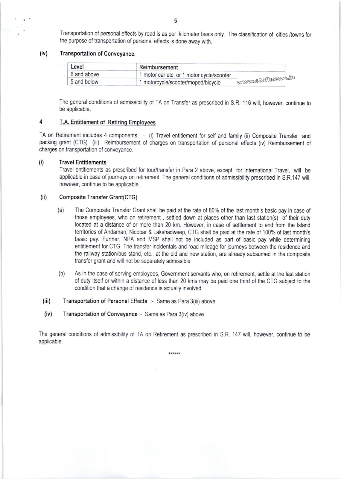 7th CPC Travelling Allowance Rules OM - TA On Tour/Training/Transfer ...