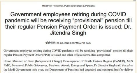 “Provisional Pension” and “Provisional Gratuity” till the regular PPO issued during COVID Pandemic