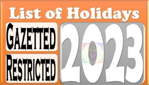 List of Holidays 2023 - DoP&T Order reg Gazetted and Restricted