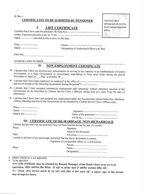 Submission of life Certificate and Non Employment Certificate Notice