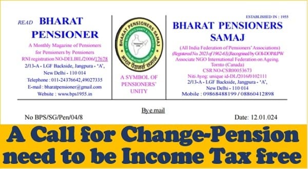 Pension need to be Income Tax free – A Call for Change: BPS writes to PM, FM, MOS PMO