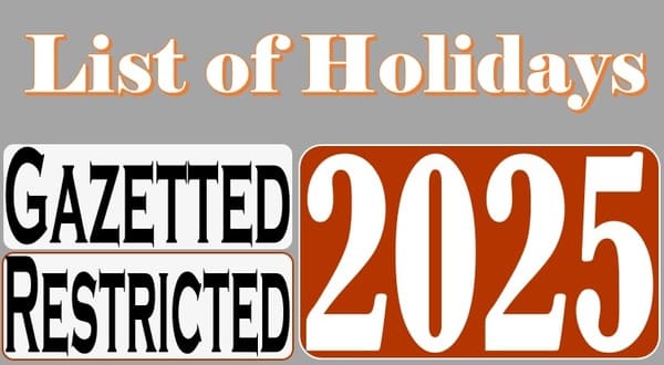 Gazetted Holidays to be observed in Central Government offices during the year 2025