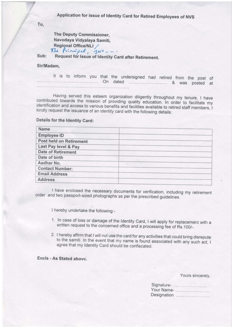 Issuance of Identity Cards to Retired Employees of Navodaya Vidyalaya Samiti