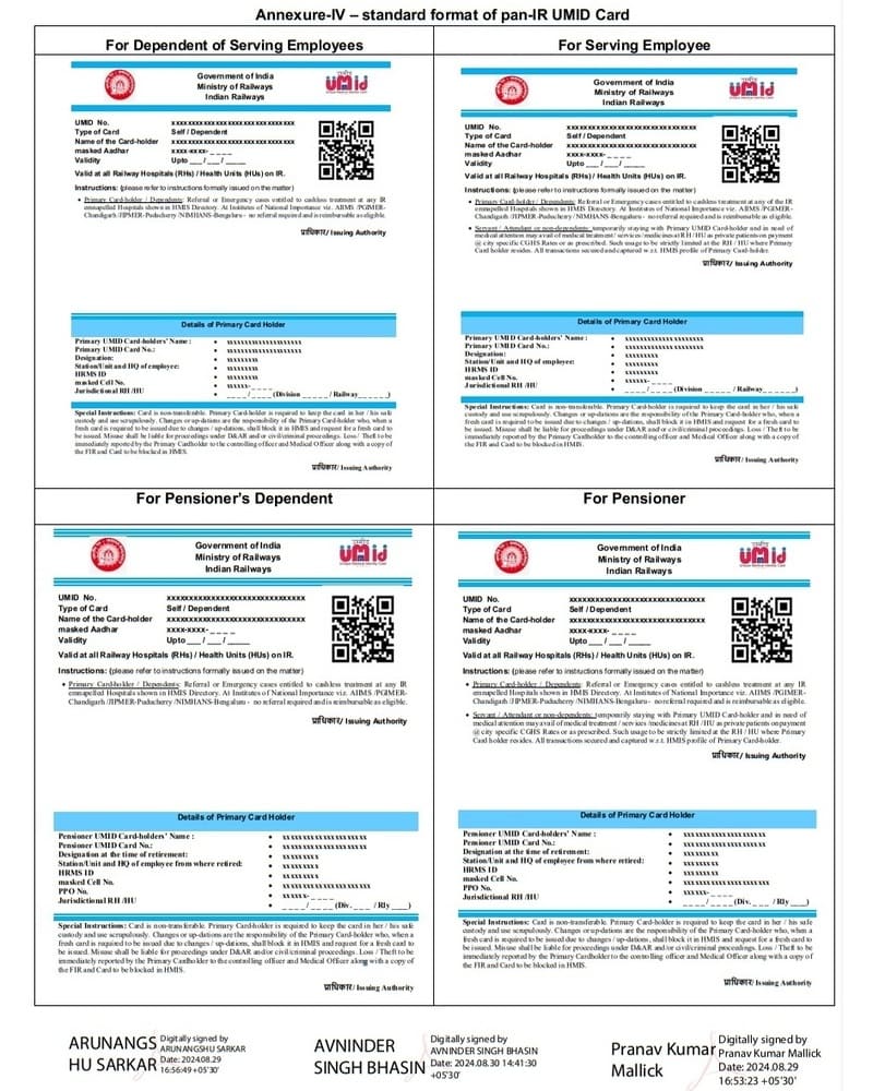 Railway Healthcare Policy Instructions regarding Pan-IR UMID Card, Referral, Treatment at Institutes of National Importance & Empaneled HCOs, HMIS etc.