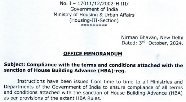 Compliance with the terms and conditions attached with the sanction of House Building Advance (HBA)